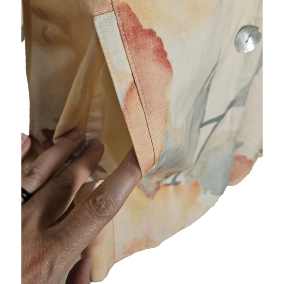 VTG Chicos 3 Linen Blend Floral Watercolor Blazer Lagenlook Pastel Art Jacket 16 - Picture 7 of 10